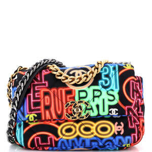 Chanel Medium 19 Flap Bag Quilted Graffiti Print Fabric